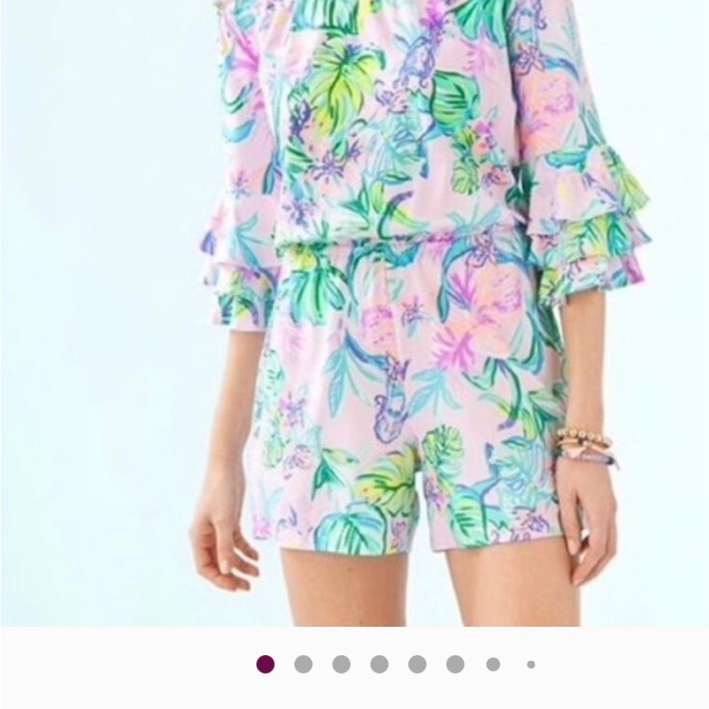 Lilly Pulitzer Strapless Romper in Pink and Green Floral